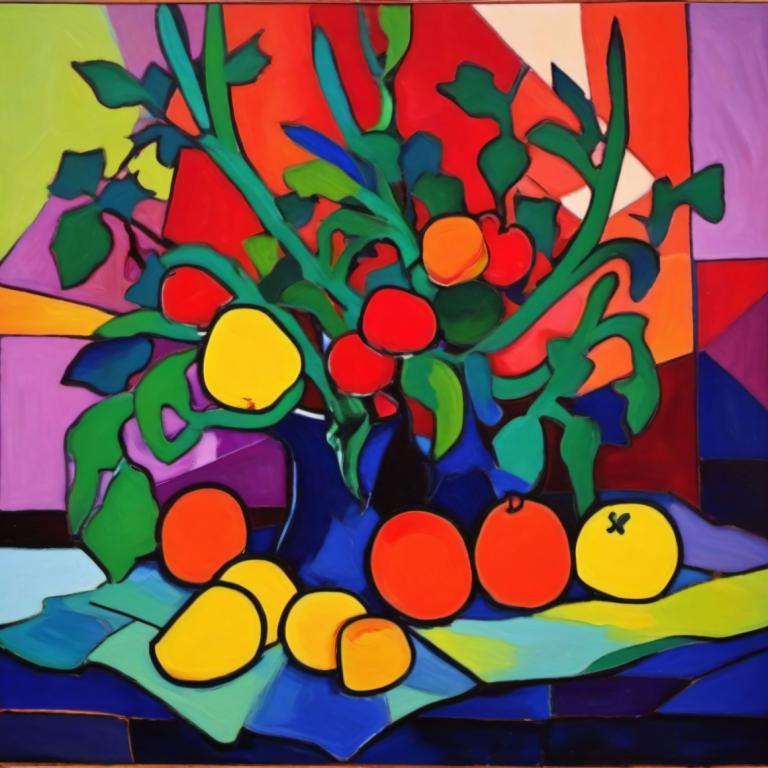 Fauvism,Fauvism, Still life, still life, no humans, fruit, plant, food, border, leaf, solo