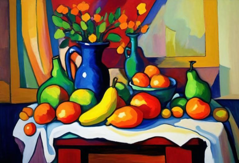 Fauvism,Fauvism, Still life, still life, food, no humans, fruit, banana, indoors, window, solo, vase