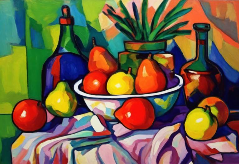 Fauvism,Fauvism, Still life, still life, food, fruit, no humans, plant, bottle, still life, solo