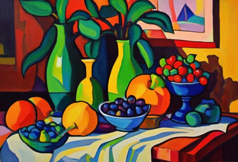 Fauvism,Fauvism, Still life, still life, food, fruit, no humans, bowl, grapes, indoors, cherry, table, plant