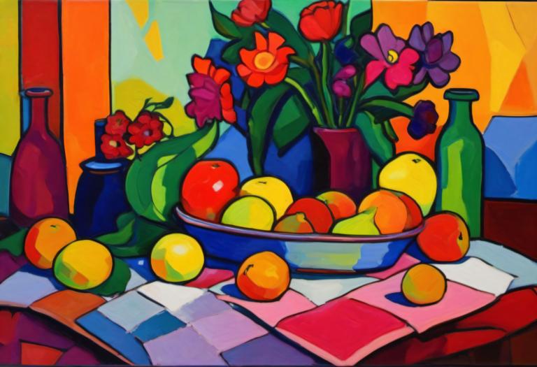 Fauvism,Fauvism, Still life, still life, fruit, no humans, food, flower, plant, apple, still life