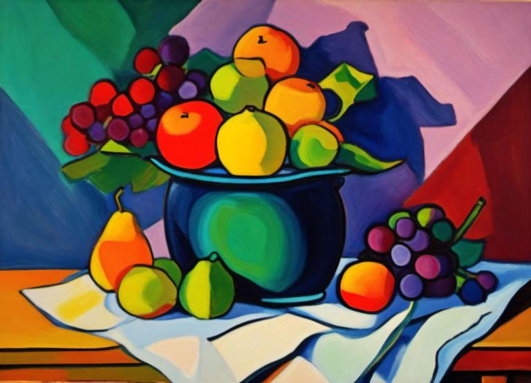 Fauvism,Fauvism, Still life, still life, no humans, fruit, food, grapes, cherry, solo, paper, food focus