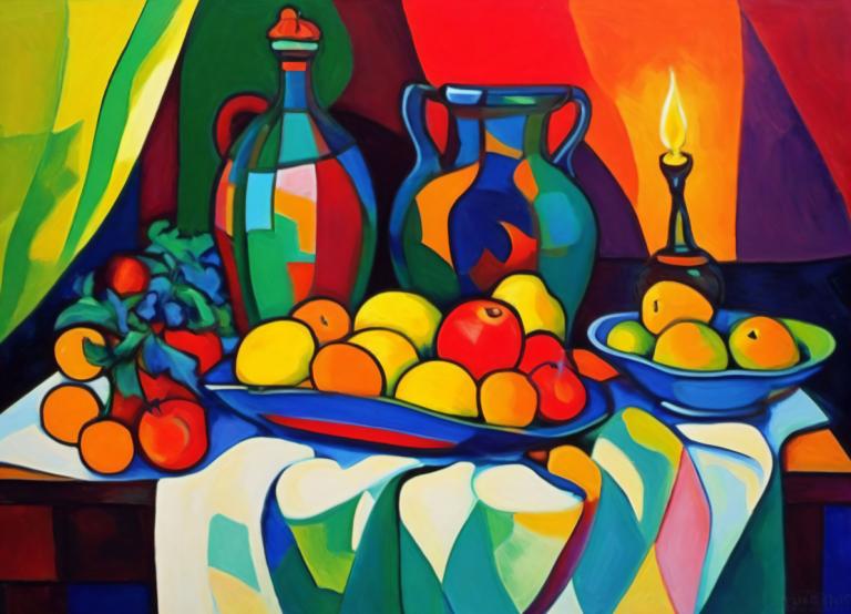 Fauvism,Fauvism, Still life, still life, food, fruit, candle, no humans, table, apple, traditional media