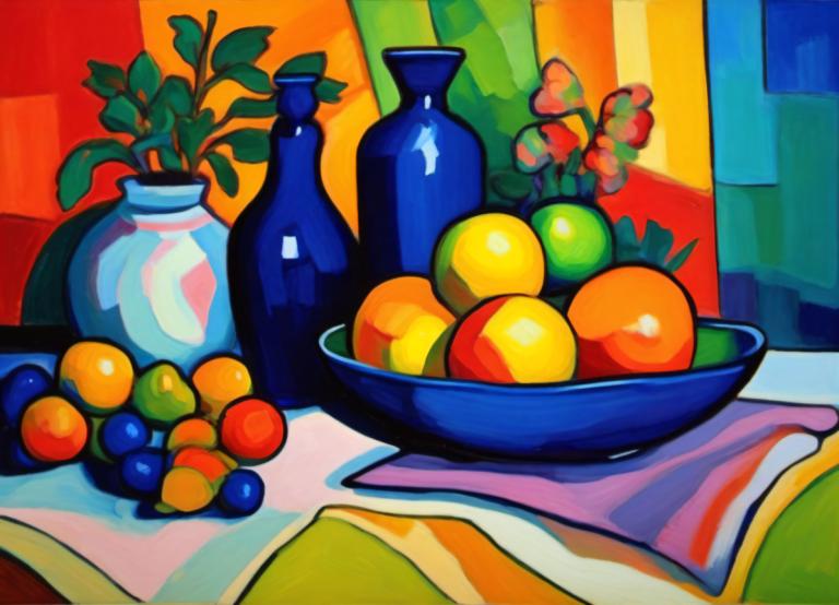 Fauvism,Fauvism, Still life, still life, no humans, food, fruit, plant, bottle, still life, indoors