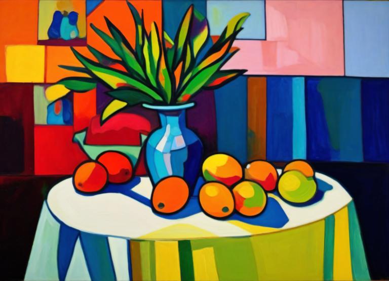 Fauvism,Fauvism, Still life, still life, no humans, fruit, food, pokemon (creature), solo, bottle, plant