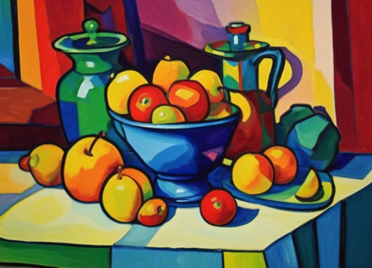 Fauvism,Fauvism, Still life, still life, fruit, food, no humans, apple, solo, indoors, food focus, table