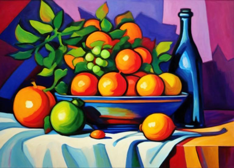 Fauvism,Fauvism, Still life, still life, no humans, food, fruit, bottle, food focus, still life, grapes, solo