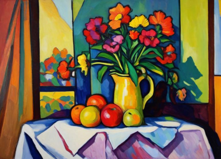 Fauvism,Fauvism, Fortfarande liv, fortfarande liv, inga människor, frukt, blomma, mat, röd blomma