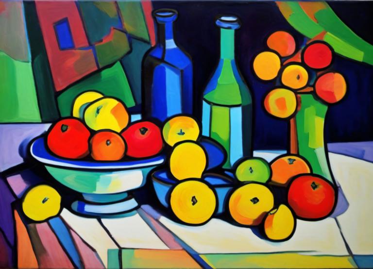 Fauvism,Fauvism, Still life, still life, fruit, food, no humans, apple, bottle, food focus, still life