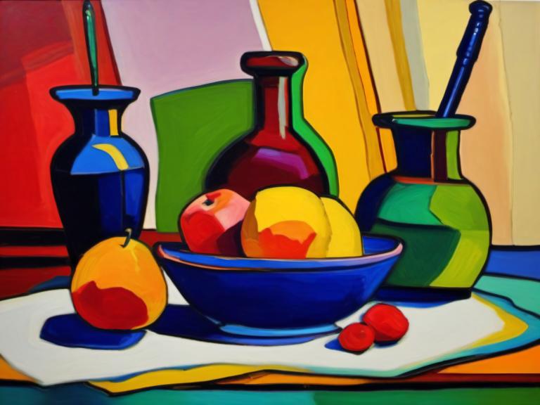 Fauvism,Fauvism, Still life, still life, no humans, food, fruit, plate, food focus, apple, still life, bowl