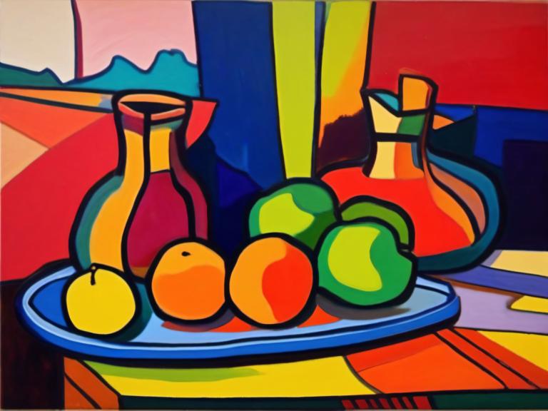 Fauvism,Fauvism, Still life, still life, no humans, food, fruit, bottle, food focus, plate, solo