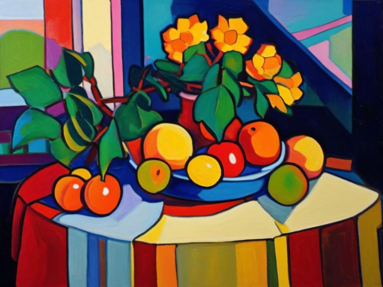 Fauvism,Fauvism, Still life, still life, fruit, food, no humans, flower, plant, leaf, still life, indoors