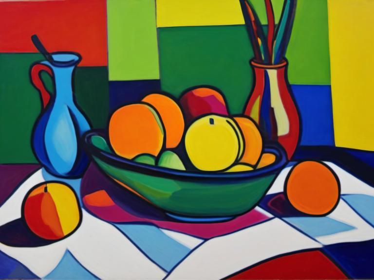 Fauvism,Fauvism, Still life, still life, no humans, fruit, food, solo, retro artstyle, bowl