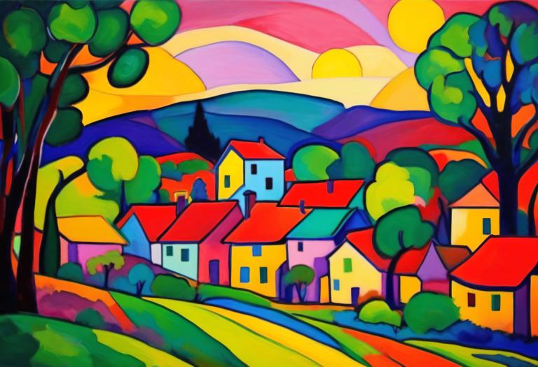 Fauvism,Fauvism, By, by, inga människor, träd, utomhus, hus, himmel, gräs, byggnad, fjäll, moln, landskap