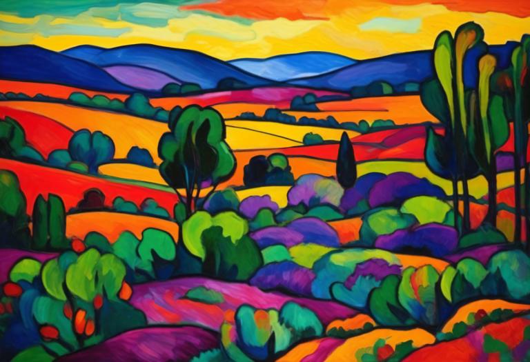 Fauvism,Fauvism, Nature, landscape, no humans, outdoors, cloud, traditional media, sky, painting (medium)