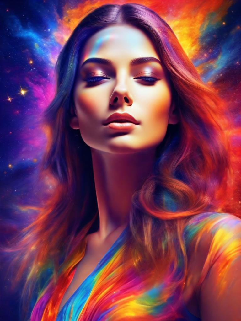 Pittura leggera,Pittura leggera, Persone, donna, 1 ragazza, assolo, capelli arcobaleno, colorato