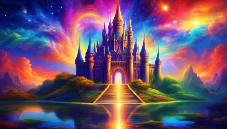 Light Painting,Light Painting, Castle, castle, scenery, no humans, sky, star (sky), cloud, castle, rainbow