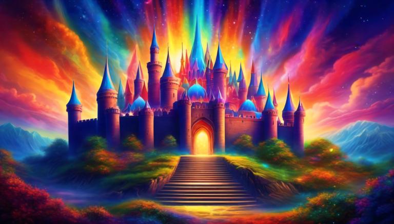 Light Painting,Light Painting, Castle, castle, scenery, no humans, sky, stairs, star (sky), cloud, mountain