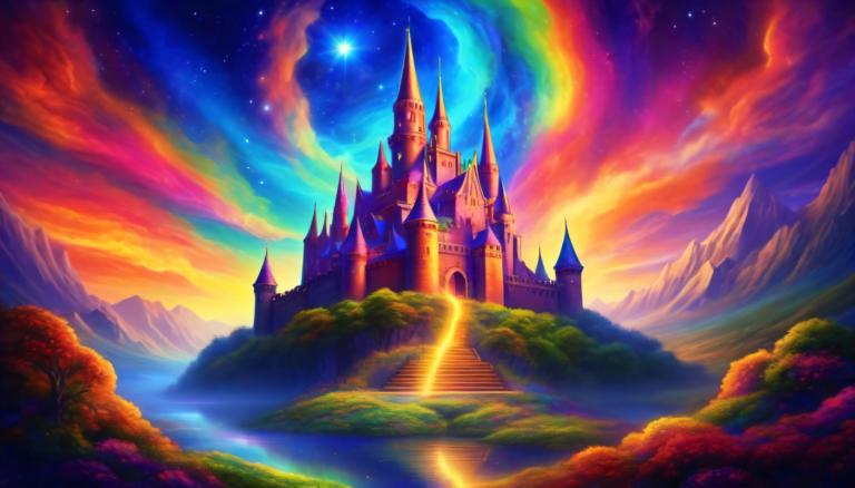 Light Painting,Light Painting, Castle, castle, scenery, no humans, sky, star (sky), castle, mountain, cloud