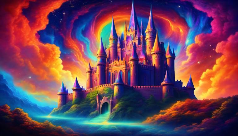 Light Painting,Light Painting, Castle, castle, scenery, no humans, sky, cloud, star (sky), castle, fantasy