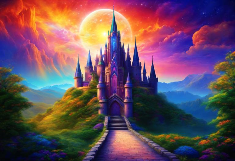 Pintura con luz,Pintura con luz, Castillo, castillo, no humanos, escenario, cielo, luna, nube, escaleras