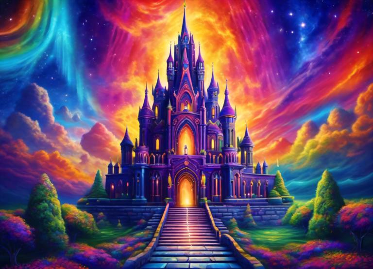 Pintura con luz,Pintura con luz, Castillo, castillo, escenario, no humanos, cielo, escaleras, nube