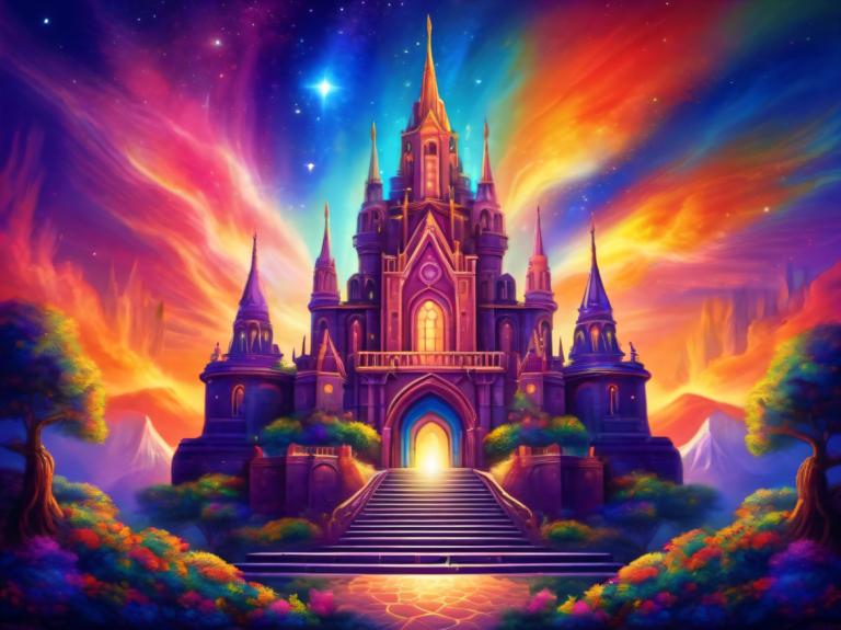 Pintura con luz,Pintura con luz, Castillo, castillo, no humanos, escenario, escaleras, cielo estrellado)