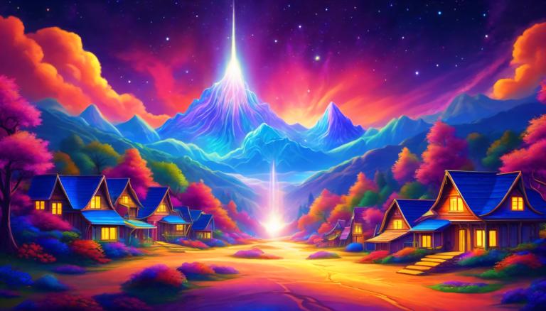 Light Painting,Light Painting, Village, village, tree, scenery, sky, star (sky), starry sky, mountain, house