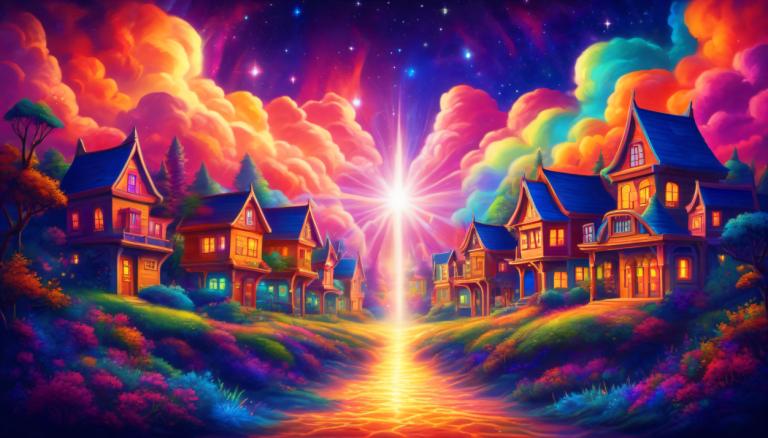 Light Painting,Light Painting, Village, village, scenery, tree, sky, star (sky), cloud, no humans, house