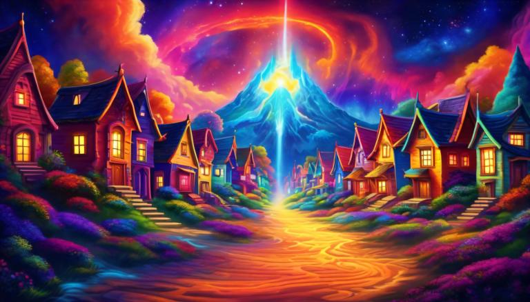 Light Painting,Light Painting, Village, village, no humans, scenery, sky, star (sky), mountain, house