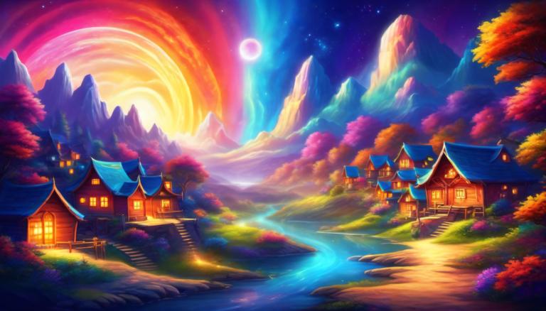 Light Painting,Light Painting, Village, village, scenery, no humans, tree, sky, moon, star (sky), mountain