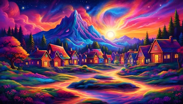 Light Painting,Light Painting, Village, village, no humans, tree, scenery, sky, star (sky), house, mountain