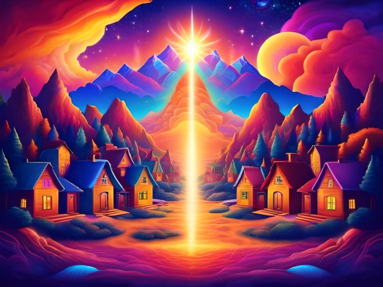 Light Painting,Light Painting, Village, village, no humans, star (sky), sky, scenery, mountain, house