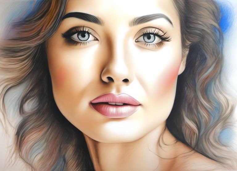 Crayon Drawing,Crayon Drawing, People, woman, solo, 1girl, brown hair, lips, realistic, portrait, grey eyes