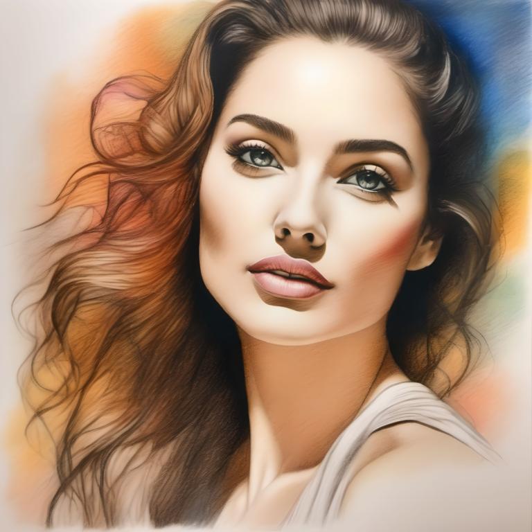 Crayon Drawing,Crayon Drawing, People, woman, 1girl, solo, brown hair, long hair, lips, realistic