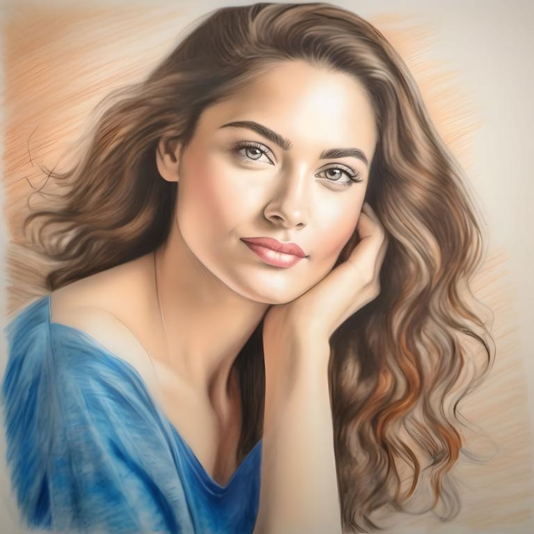 Crayon Drawing,Crayon Drawing, People, woman, 1girl, solo, brown hair, long hair, realistic, lips, shirt