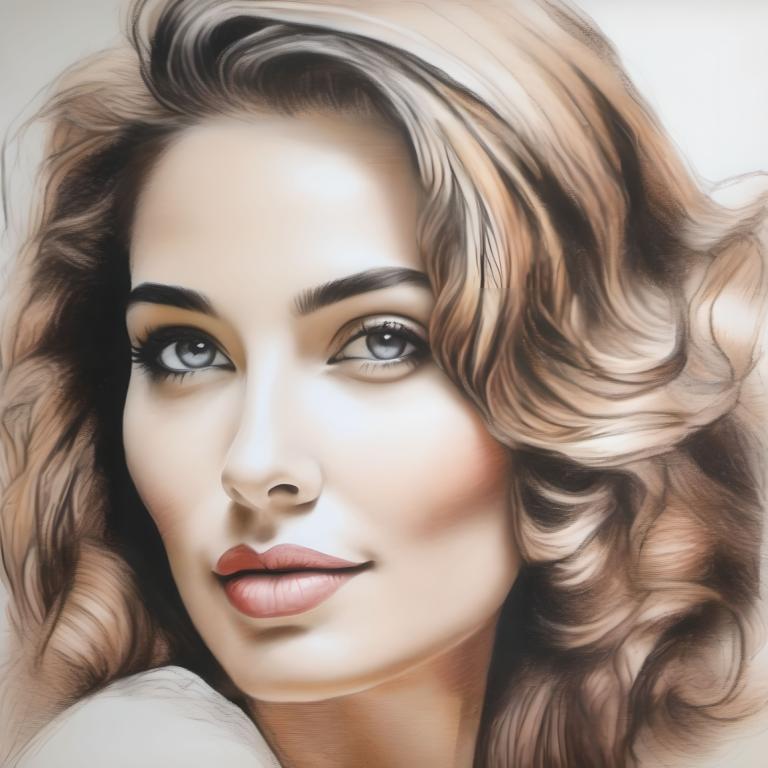 Crayon Drawing,Crayon Drawing, People, woman, 1girl, solo, realistic, lips, portrait, brown hair, grey eyes