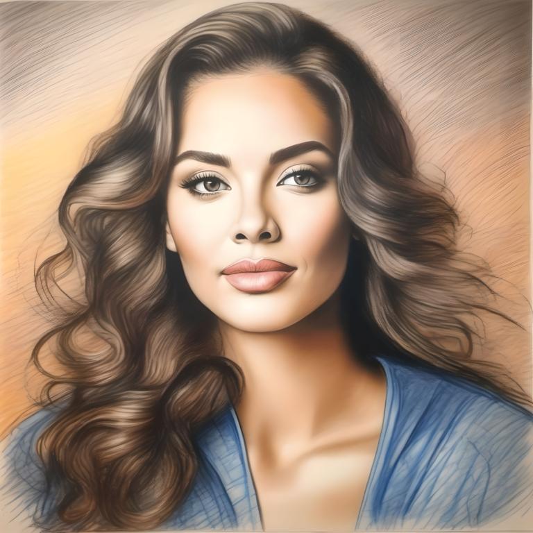 Crayon Drawing,Crayon Drawing, People, woman, 1girl, solo, long hair, brown hair, lips, brown eyes, realistic