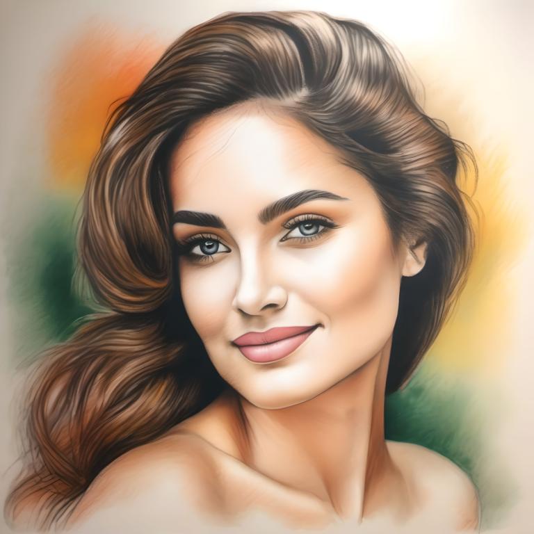 Crayon Drawing,Crayon Drawing, People, woman, solo, 1girl, brown hair, long hair, smile, lips