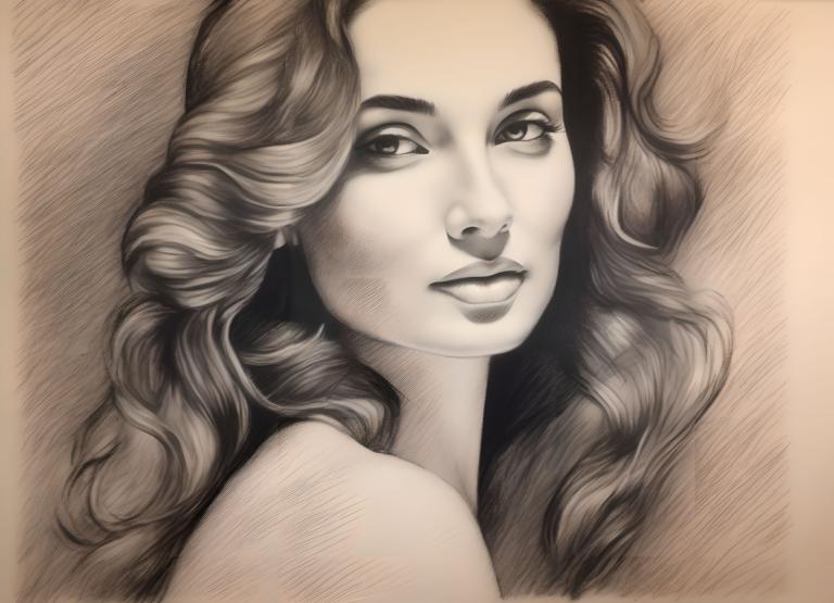 Crayon Drawing,Crayon Drawing, People, woman, solo, 1girl, monochrome, long hair, lips, realistic