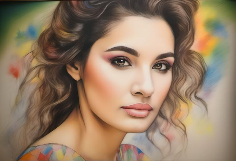 Crayon Drawing,Crayon Drawing, People, woman, 1girl, solo, brown eyes, brown hair, lips, looking at viewer