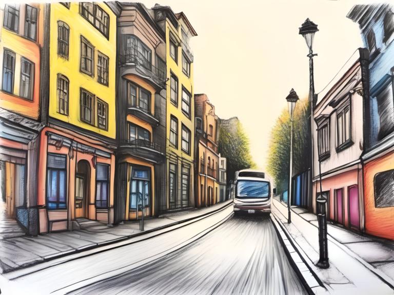 Crayon Drawing,Crayon Drawing, City, street, no humans, road, lamppost, car, street, motor vehicle