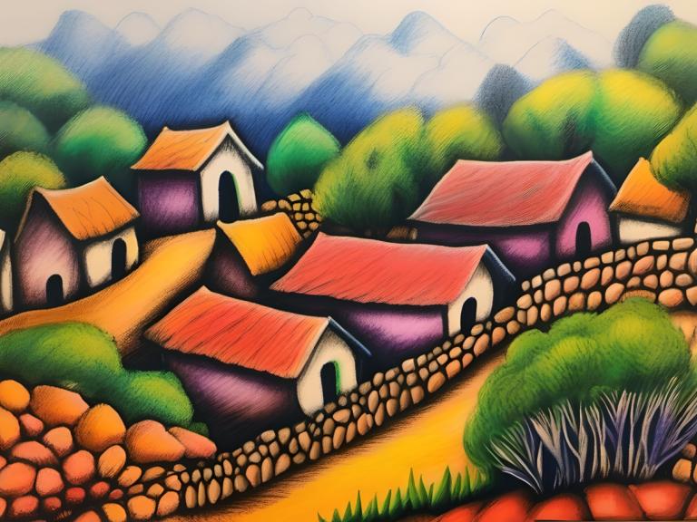 Crayon Drawing,Crayon Drawing, Village, village, no humans, outdoors, grass, tree, day, pokemon (creature)