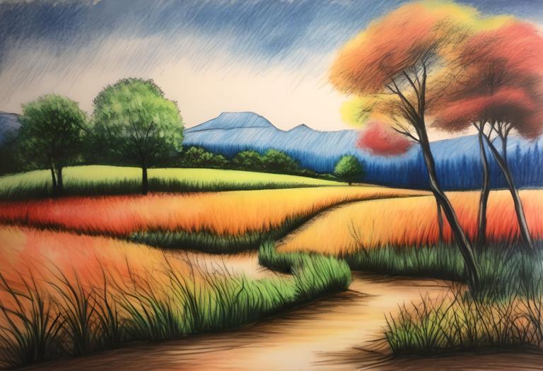 Dessin au crayon,Dessin au crayon, Nature, paysage, pas d'humains, arbre, en plein air, herbe, paysage, ciel