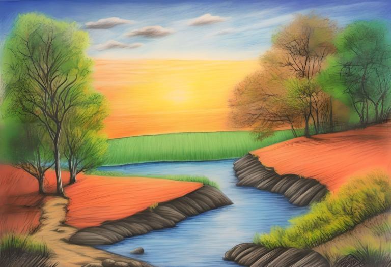 Dessin au crayon,Dessin au crayon, Nature, paysage, pas d'humains, arbre, en plein air, ciel, paysage, nuage