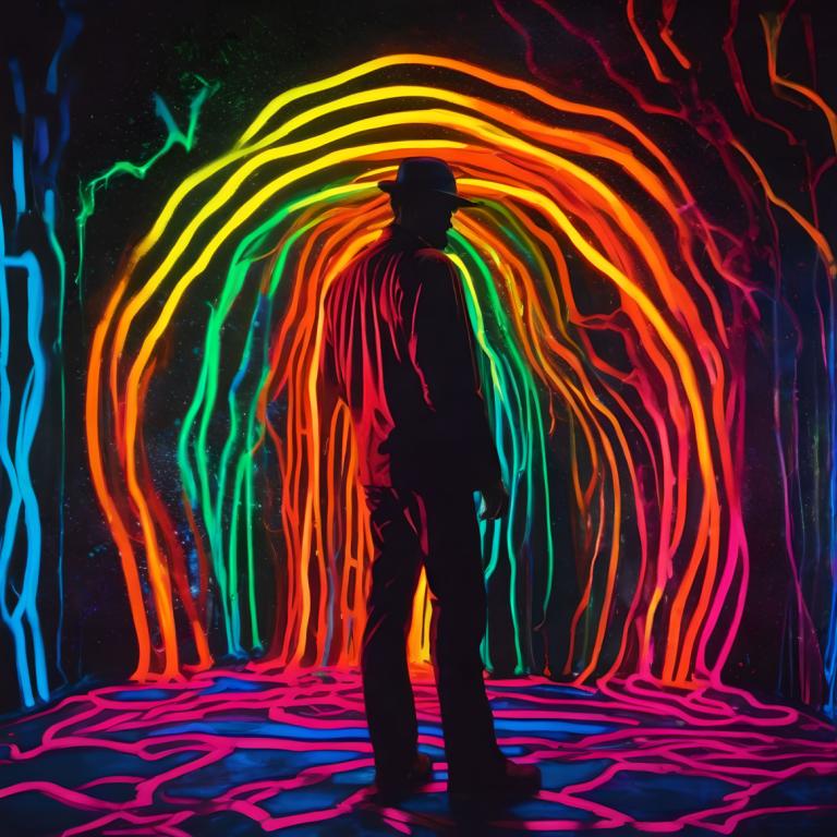 Fluorescent Painting,Fluorescent Painting, People, man, colorful, solo, 1boy, male focus, standing, hat