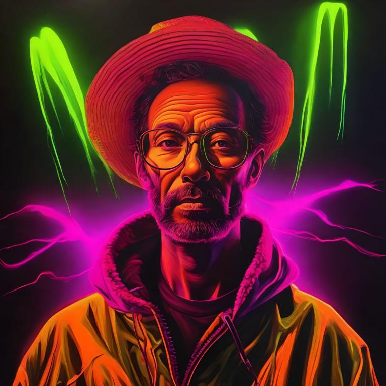 Fluorescent Painting,Fluorescent Painting, People, man, solo, 1boy, male focus, facial hair, hat, beard