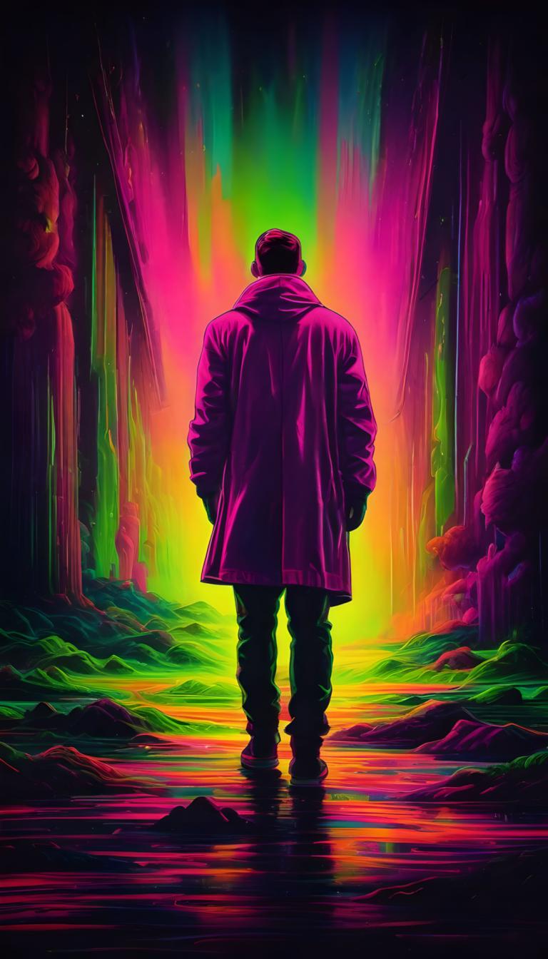 Fluorescent Painting,Fluorescent Painting, People, man, 1boy, solo, male focus, pants, standing, jacket