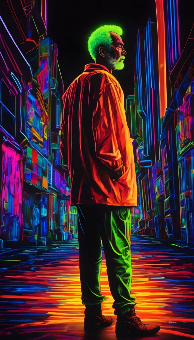 Fluorescent Painting,Fluorescent Painting, People, man, 1boy, male focus, solo, jacket, facial hair