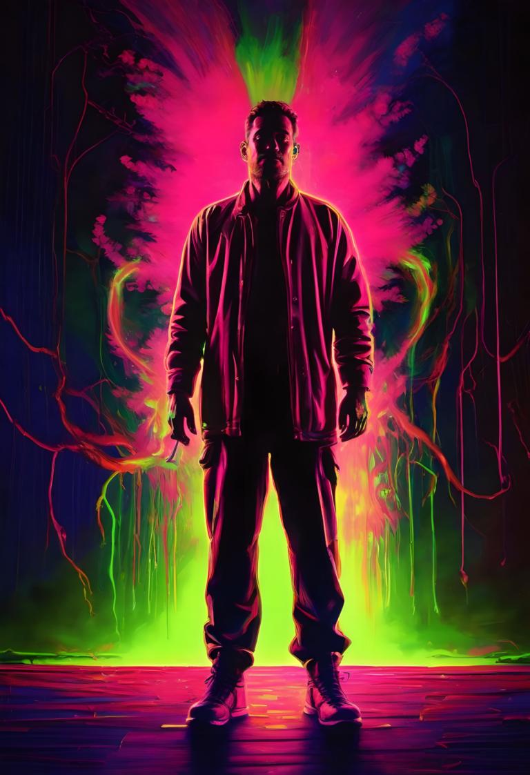 Fluorescent Painting,Fluorescent Painting, People, man, 1boy, male focus, solo, pants, standing, jacket